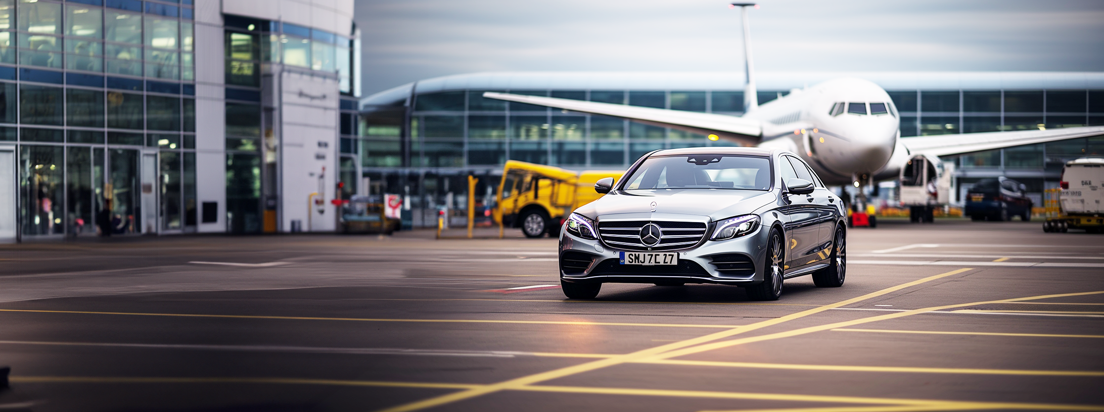 Private Hire car from YourCarsAndover in front of London Heathrow Airport.